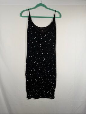 Whimsigoth Celestial Star Black Bodycon Slip Dress with White Star Print